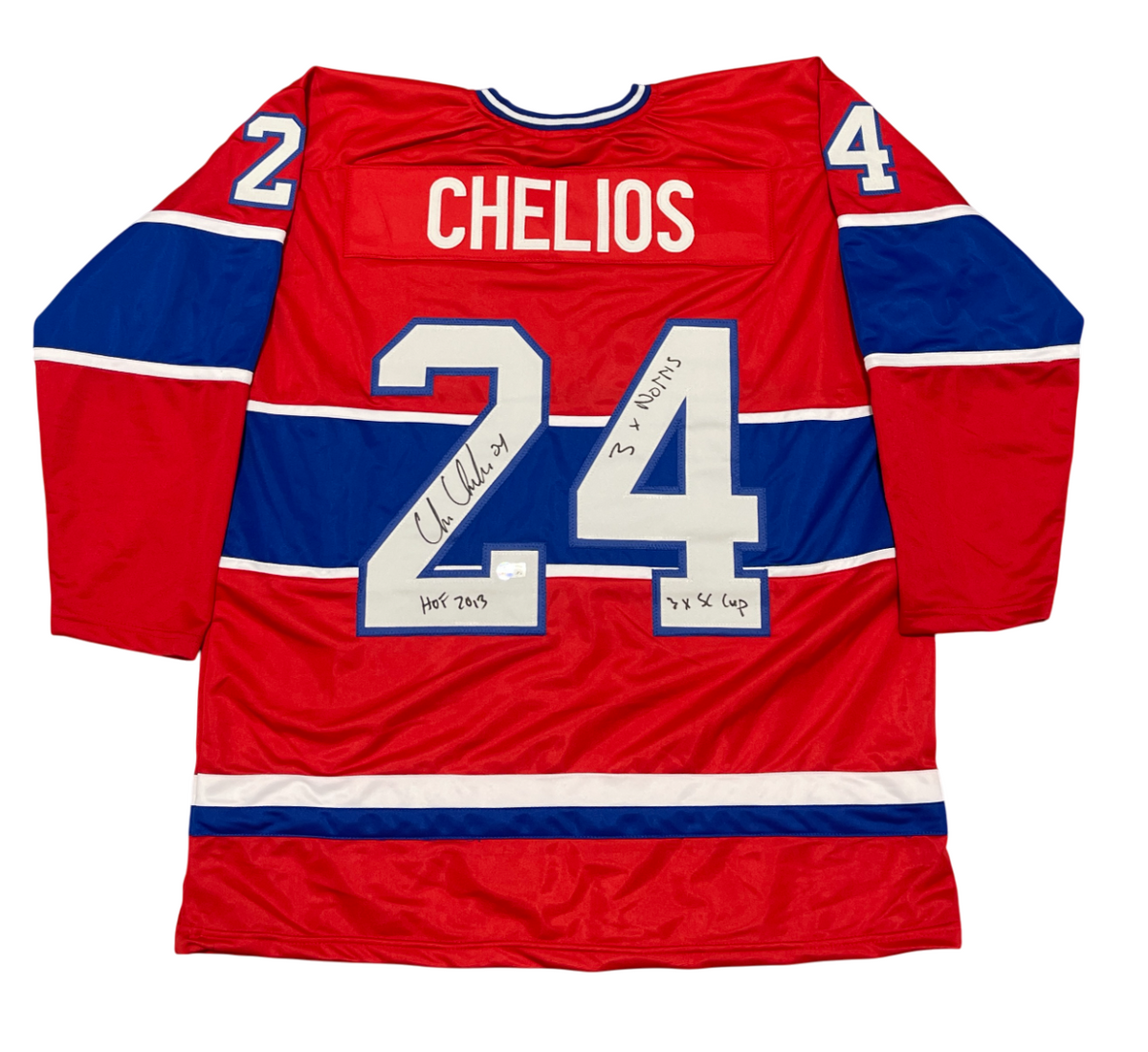 Chris Chelios Signed Canadiens Custom Jersey w/ 3x Ins Beckett Witness BAS COA