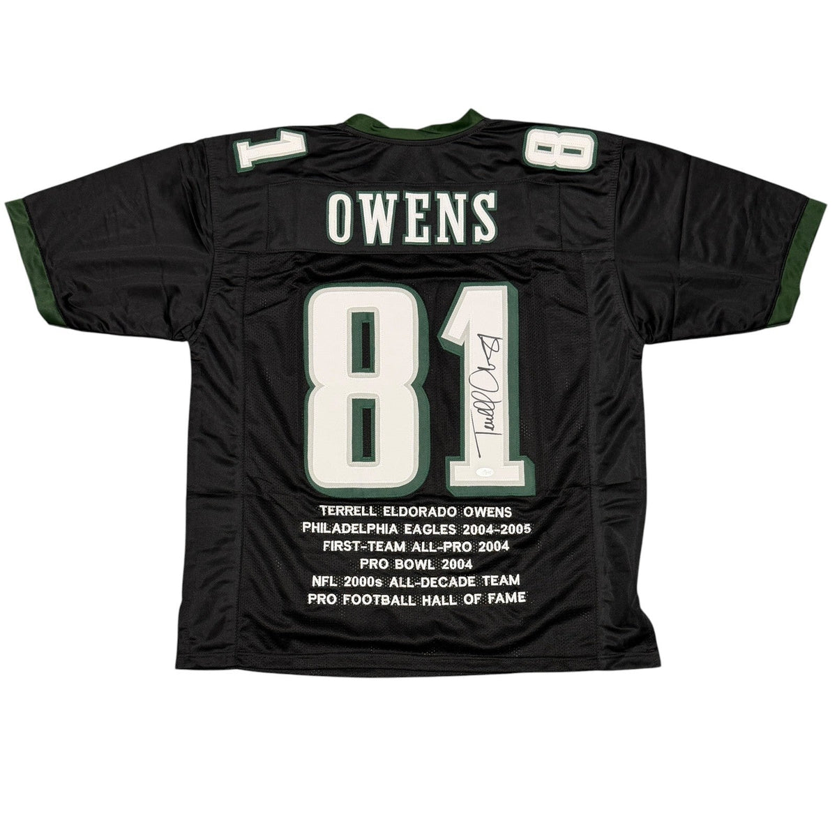 Terrell Owens Signed Autographed Philadelphia Eagles Stat Custom Jersey JSA COA