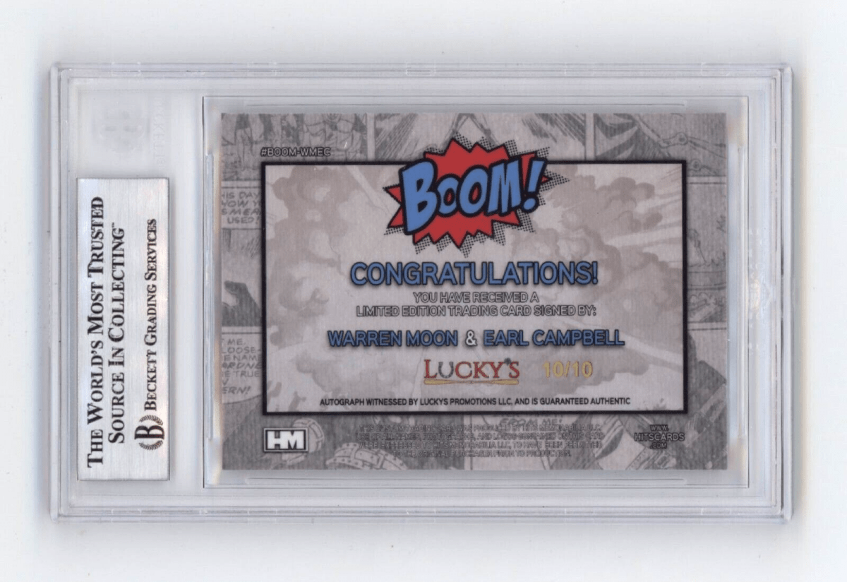 Warren Moon &amp; Earl Campbell 2024 Hits BOOM Gold #/10 Dual Signed BGS BAS Auto