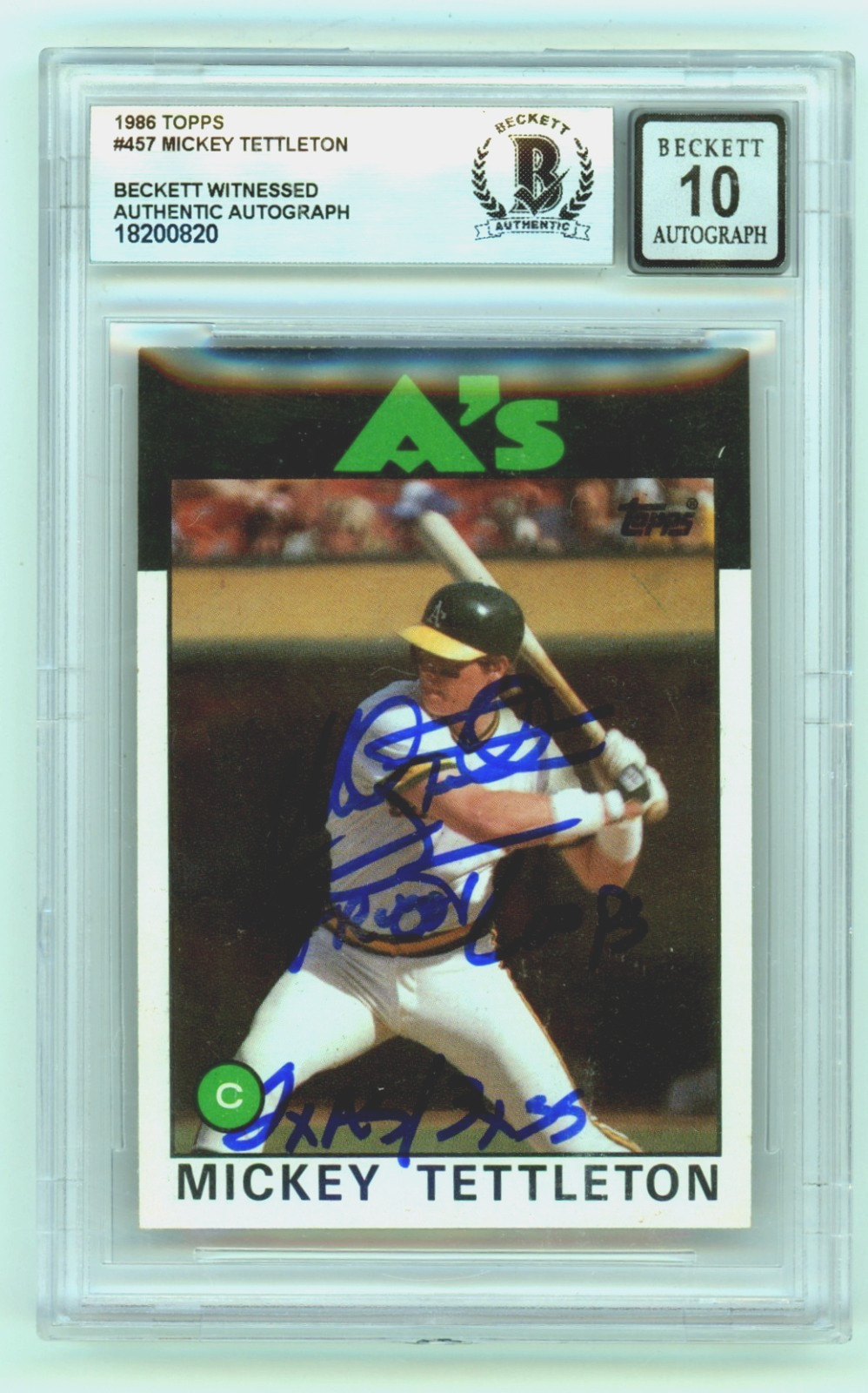 Mickey Tettleton 1986 Topps 457 Signed RC w/ 3 Inscriptions Beckett BGS 10 Auto