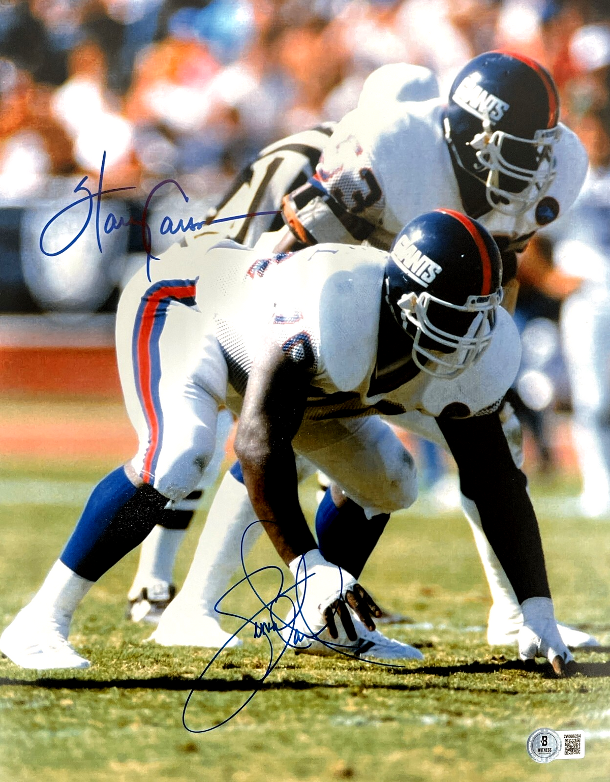 Harry Carson &amp; Leonard Marshall Dual Signed Giants 11x14 Photo Beckett W BAS COA