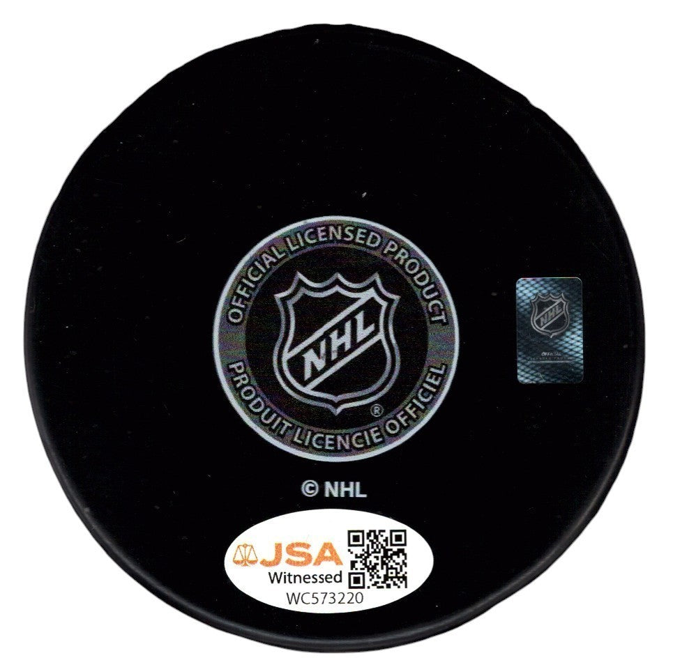 Rejean Lemelin Signed Boston Bruins Logo Puck w/ 89-90 Jennings JSA Witness COA