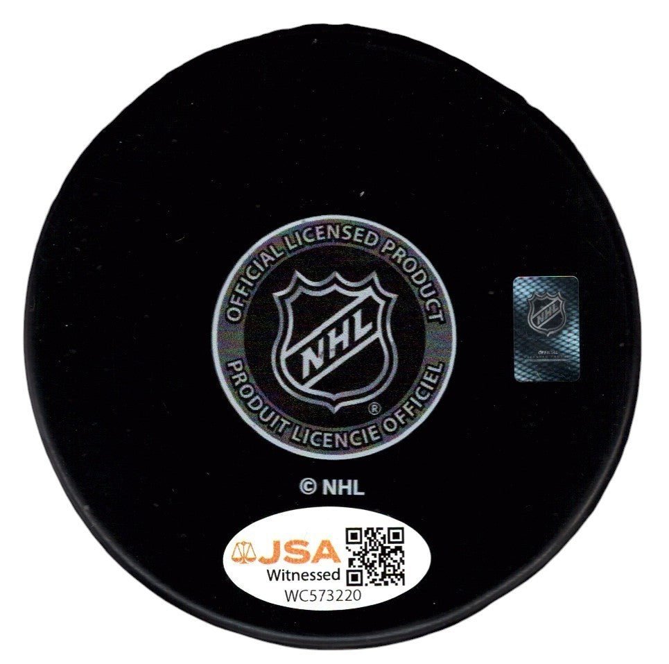 Rejean Lemelin Signed Boston Bruins Logo Puck w/ 89-90 Jennings JSA Witness COA