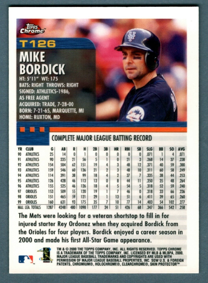 Mike Bordick Signed Autographed 2000 Topps Chrome #T126 LSCM COA New York Mets