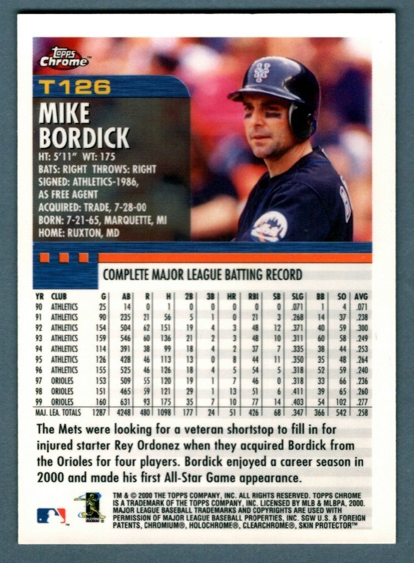 Mike Bordick Signed Autographed 2000 Topps Chrome #T126 LSCM COA New York Mets