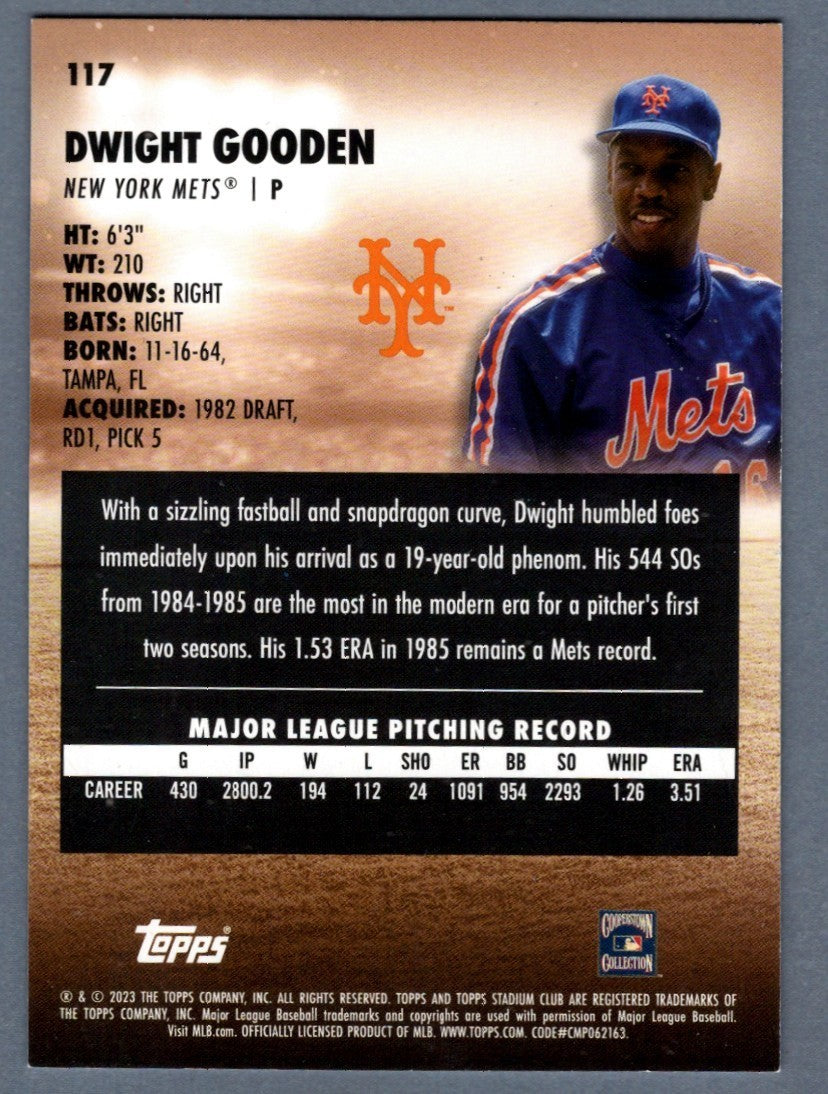 Dwight Doc Gooden Signed Autographed 2023 Topps Stadium Club #117 LSCM COA Mets