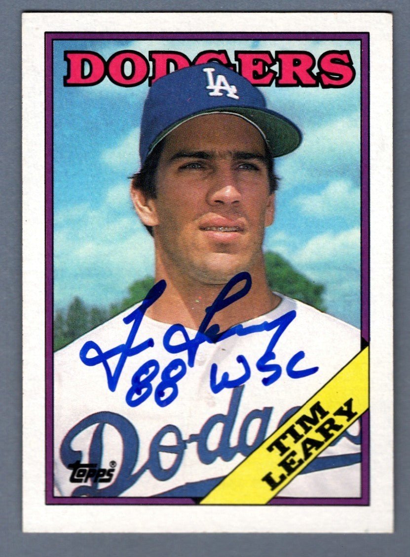 Tim Leary Signed 1988 Topps #367 w/ 88 WSC LSCM COA Los Angeles Dodgers