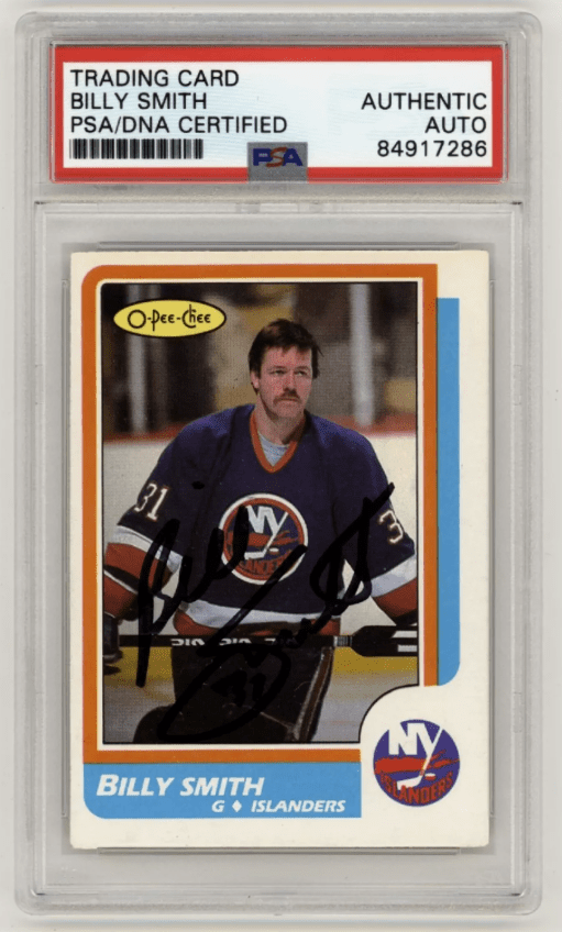 Billy Smith 1986-87 O-Pee-Chee OPC #228 Signed PSA Authentic Auto Islanders HOF