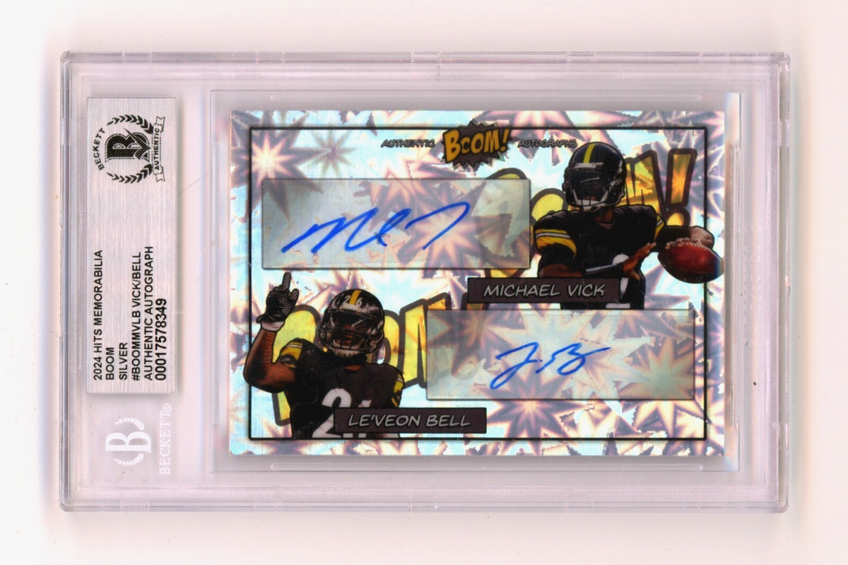Michael Vick &amp; Le'Veon Bell 2024 Hits Mem BOOM Silver JSY # 2/10 Signed BGS Auto