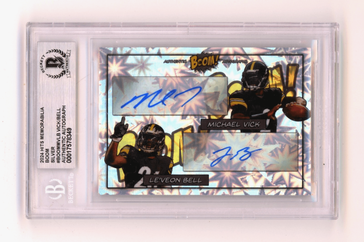 Michael Vick & Le'Veon Bell 2024 Hits Mem BOOM Silver JSY # 2/10 Signed BGS Auto