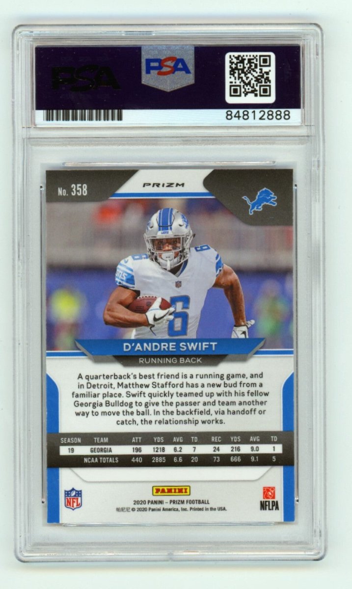 D'Andre Swift 2020 Panini Prizm #358 Red White Blue RWB RC Signed PSA 10 Auto
