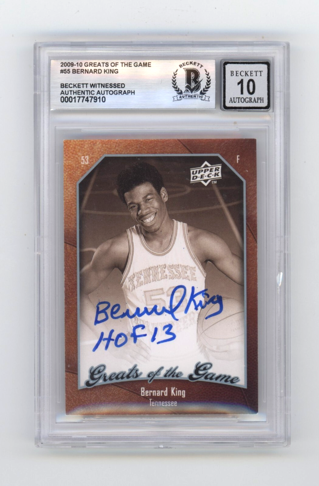 Bernard King 2009 UD Greats of the Game #55 Signed w/HOF 13 Beckett BGS 10 Auto
