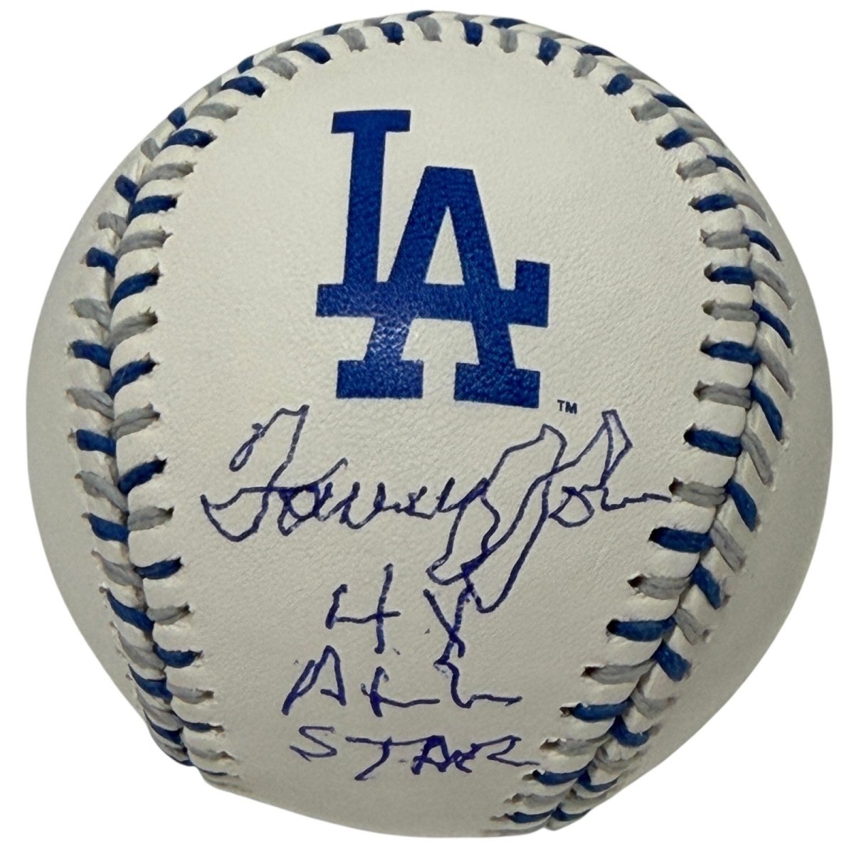 Tommy John Signed LA Dodgers Logo ROMLB Baseball w/ 4x All Star JSA Witness COA