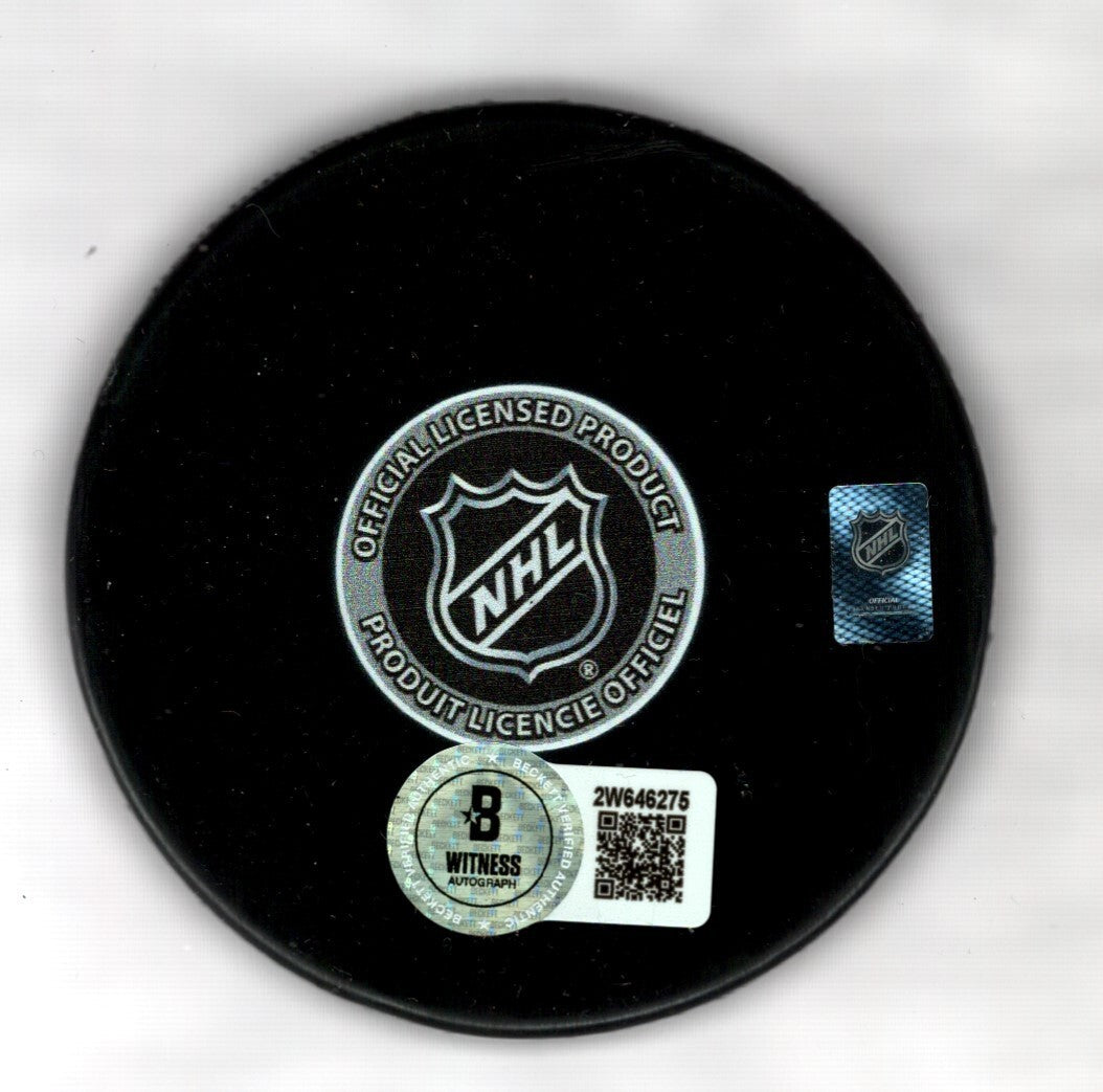 Adam Oates Signed Auto Bruins 100th Anniversary Puck w/ HOF 12 Beckett BAS COA