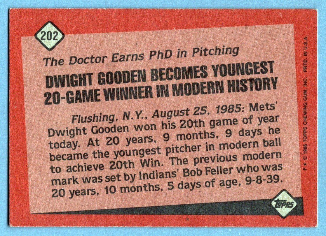 Dwight Doc Gooden Signed 1986 Topps Record Breaker #202 LSCM COA New York Mets