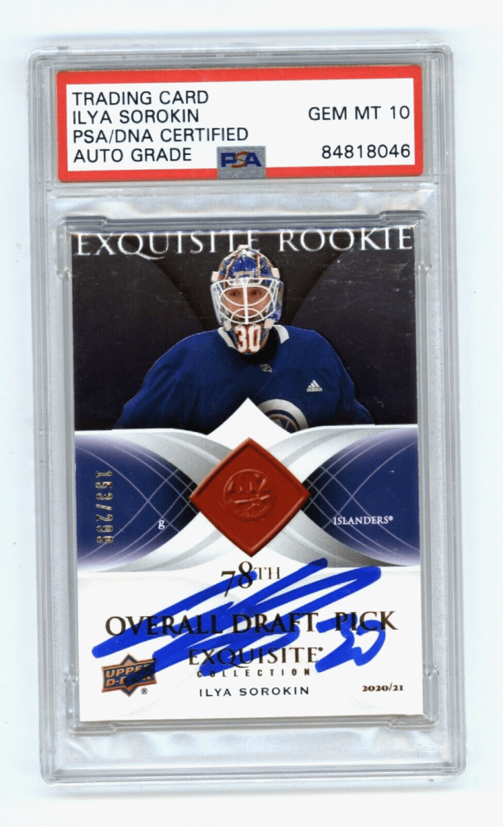 Ilya Sorokin 2020-21 Upper Deck Exquisite Rookie RC #153/299 Signed PSA 10 Auto