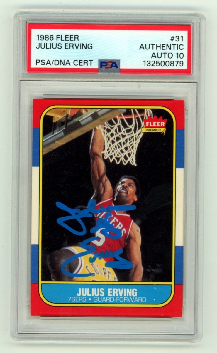 Julius Erving 1986-87 Fleer Basketball #31 Signed w/ Dr. J Ins PSA 10 Auto 76ers