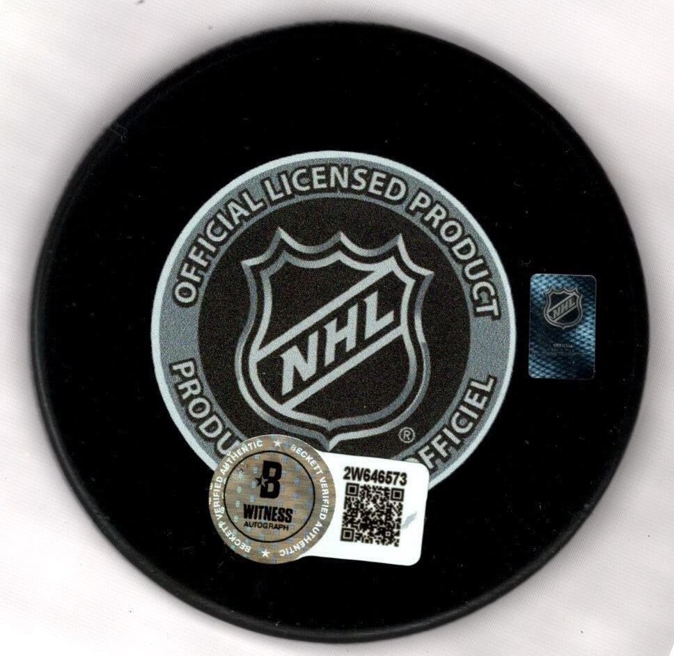 Chris Chelios Signed Auto 2002 Stanley Cup Puck w/ 2002 Cup Beckett BAS COA