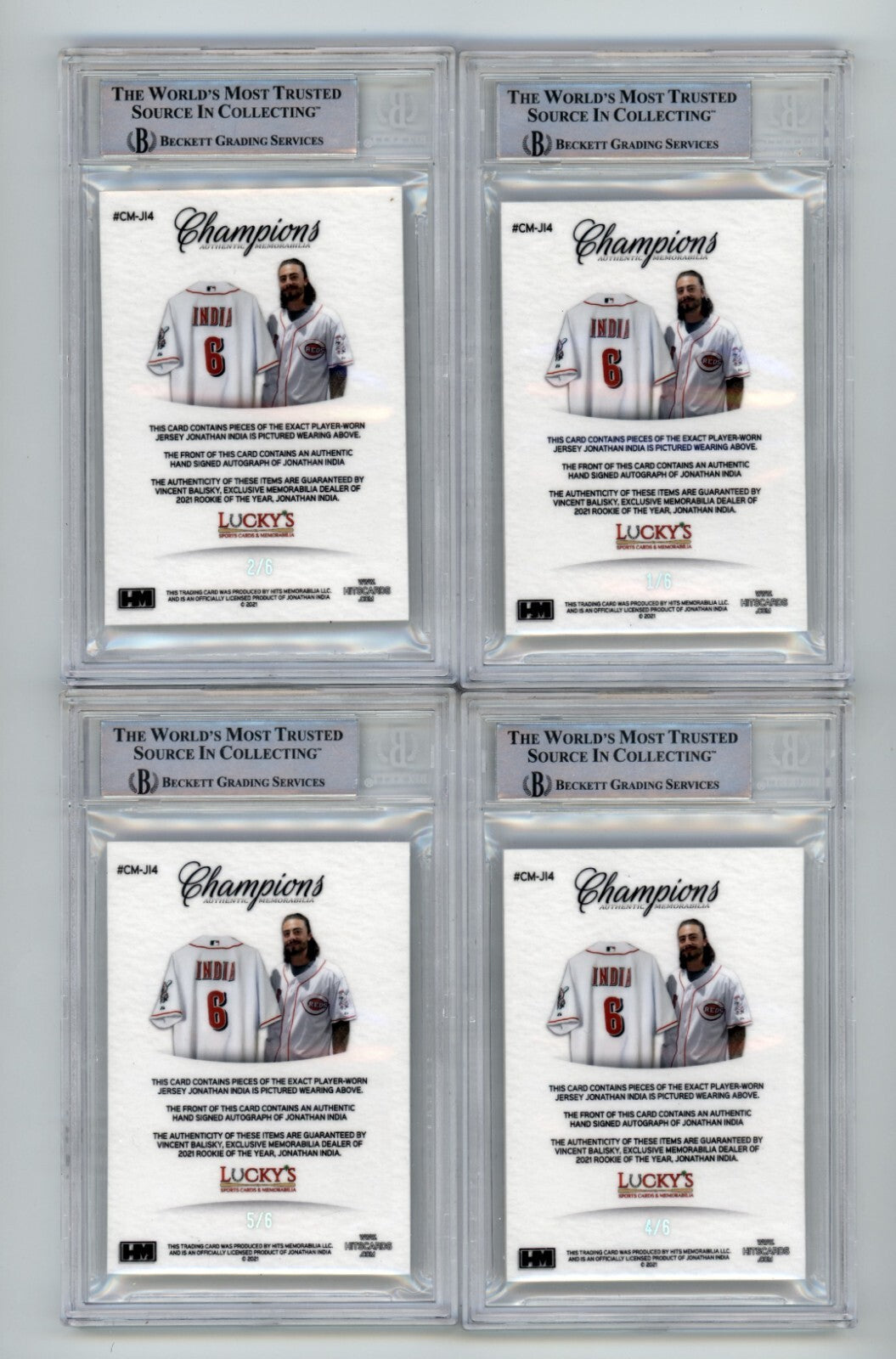 Jonathan India 2021 Hits Memorabilia Champions Ice Patch Auto RC #/6 BGS