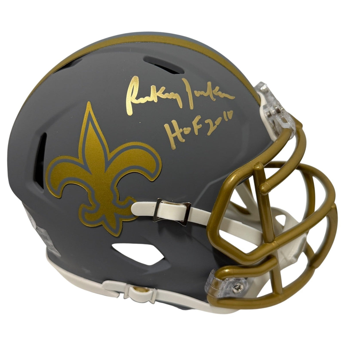 Rickey Jackson Signed Saints Slate Mini Helmet w/ HOF 2010 JSA Witness COA