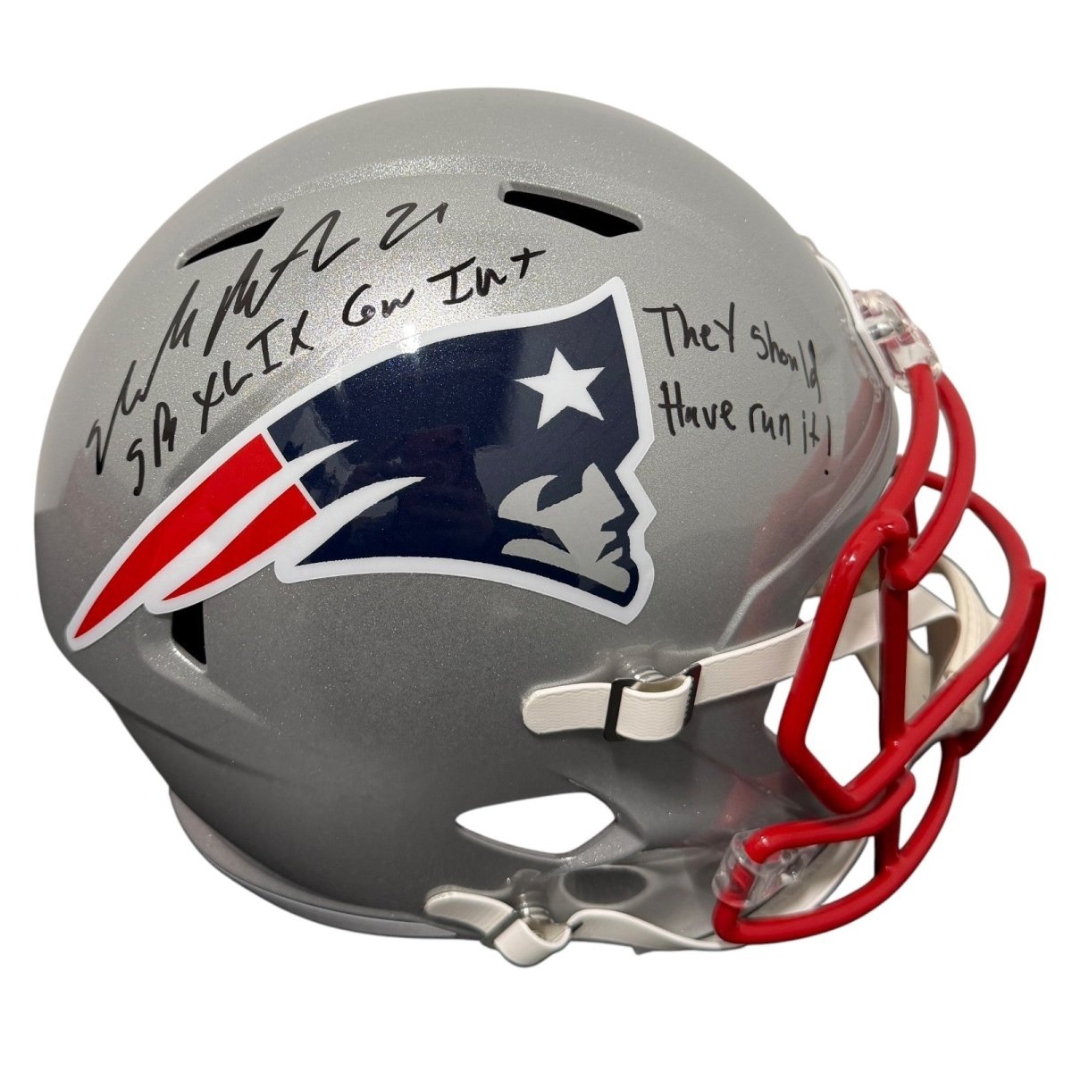 Malcolm Butler Signed Patriots Speed FS Full Size Helmet w/ Rare Inscs JSA W COA