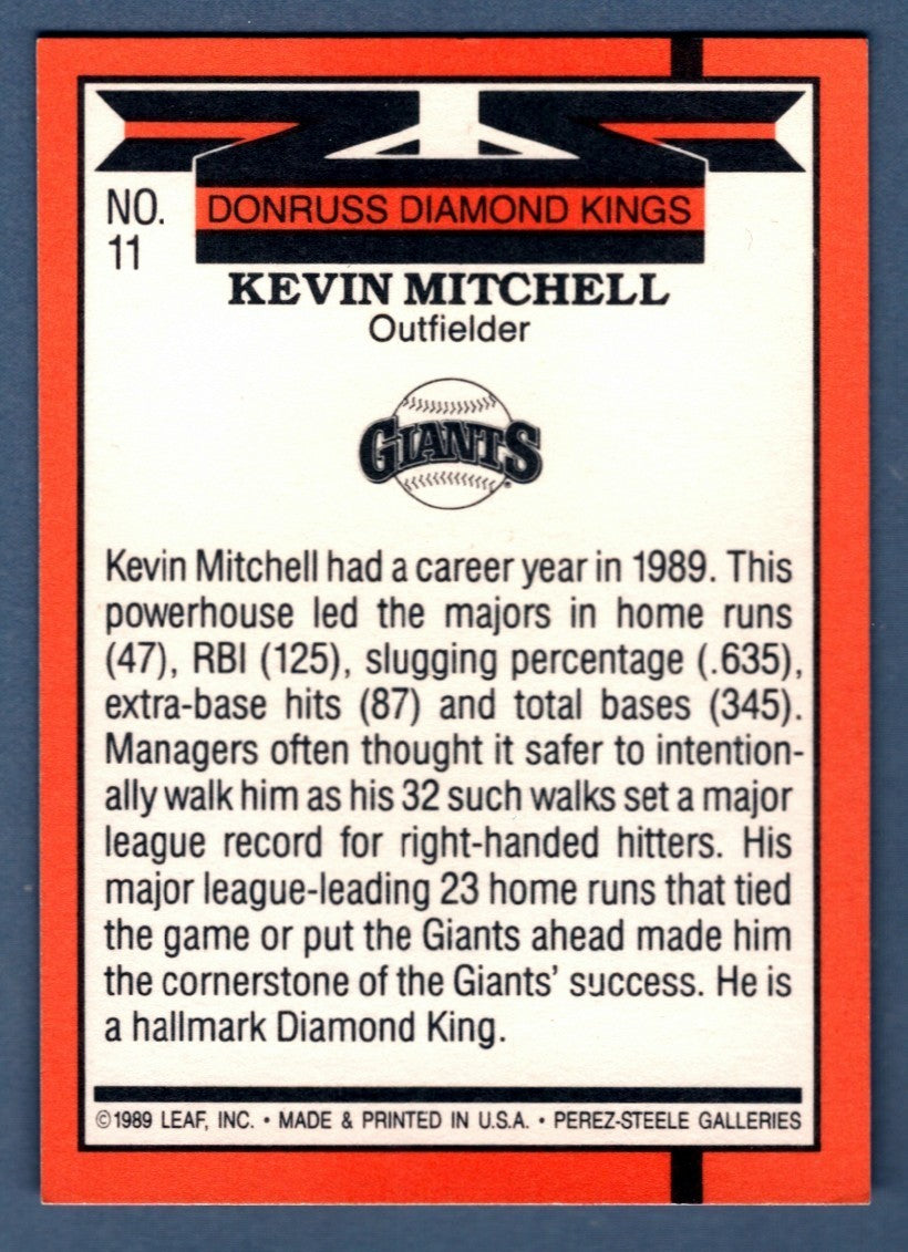 Kevin Mitchell Signed 1989 Donruss Diamond Kings #11 LSCM COA SF Giants