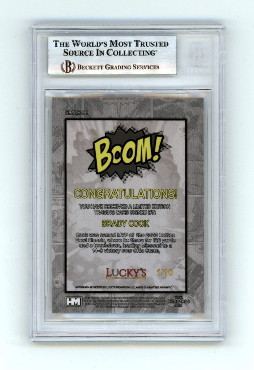 Brady Cook 2024 Hits Memorabilia BOOM Gold #/10 Signed BGS BAS Auto Missouri