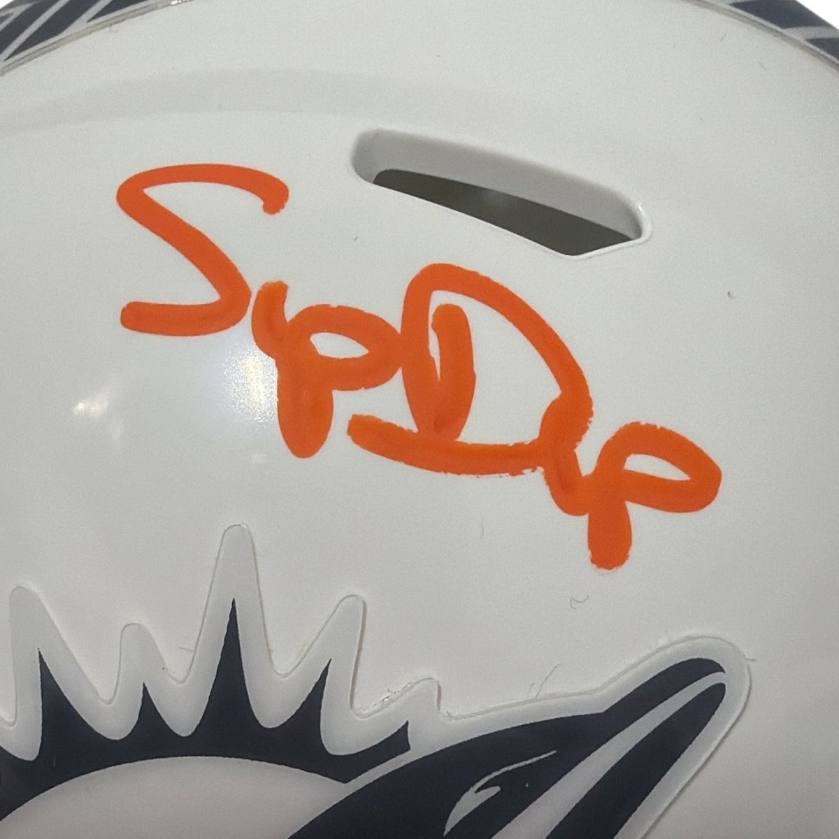Mark Clayton &amp; Mark Duper Dual Signed Dolphins Salute Mini Helmet JSA Wit COA
