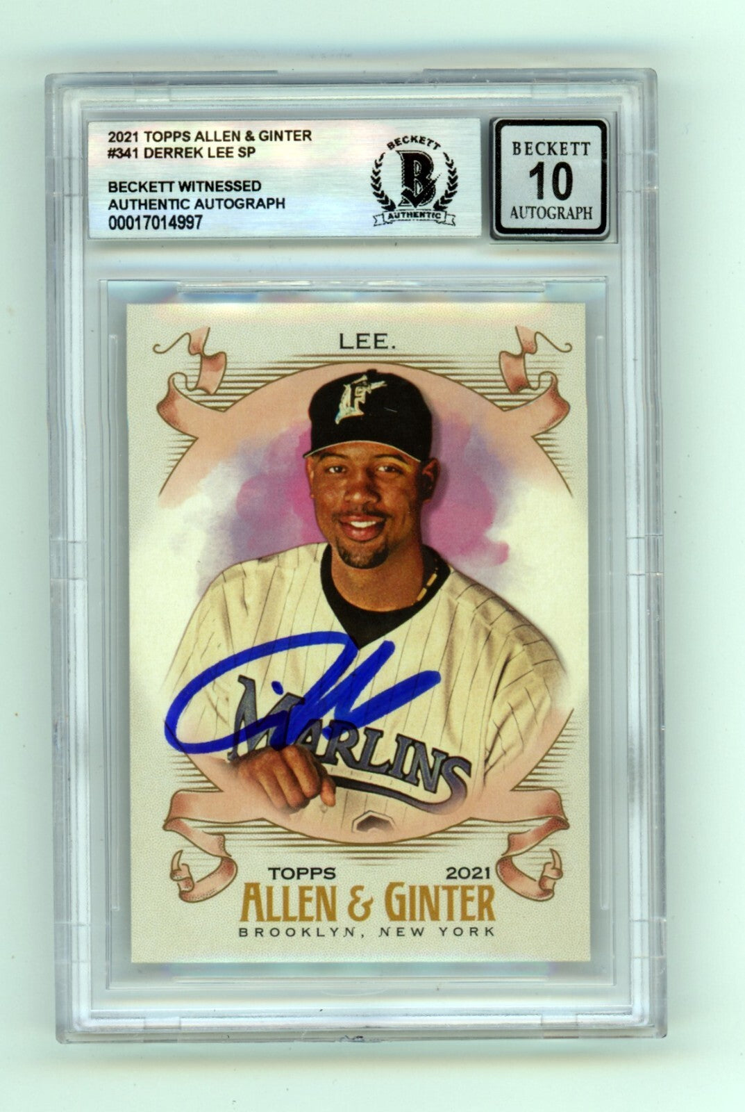 Derrek Lee 2021 Topps Allen &amp; Ginter #341 Signed Beckett Wit BAS BGS 10 Auto