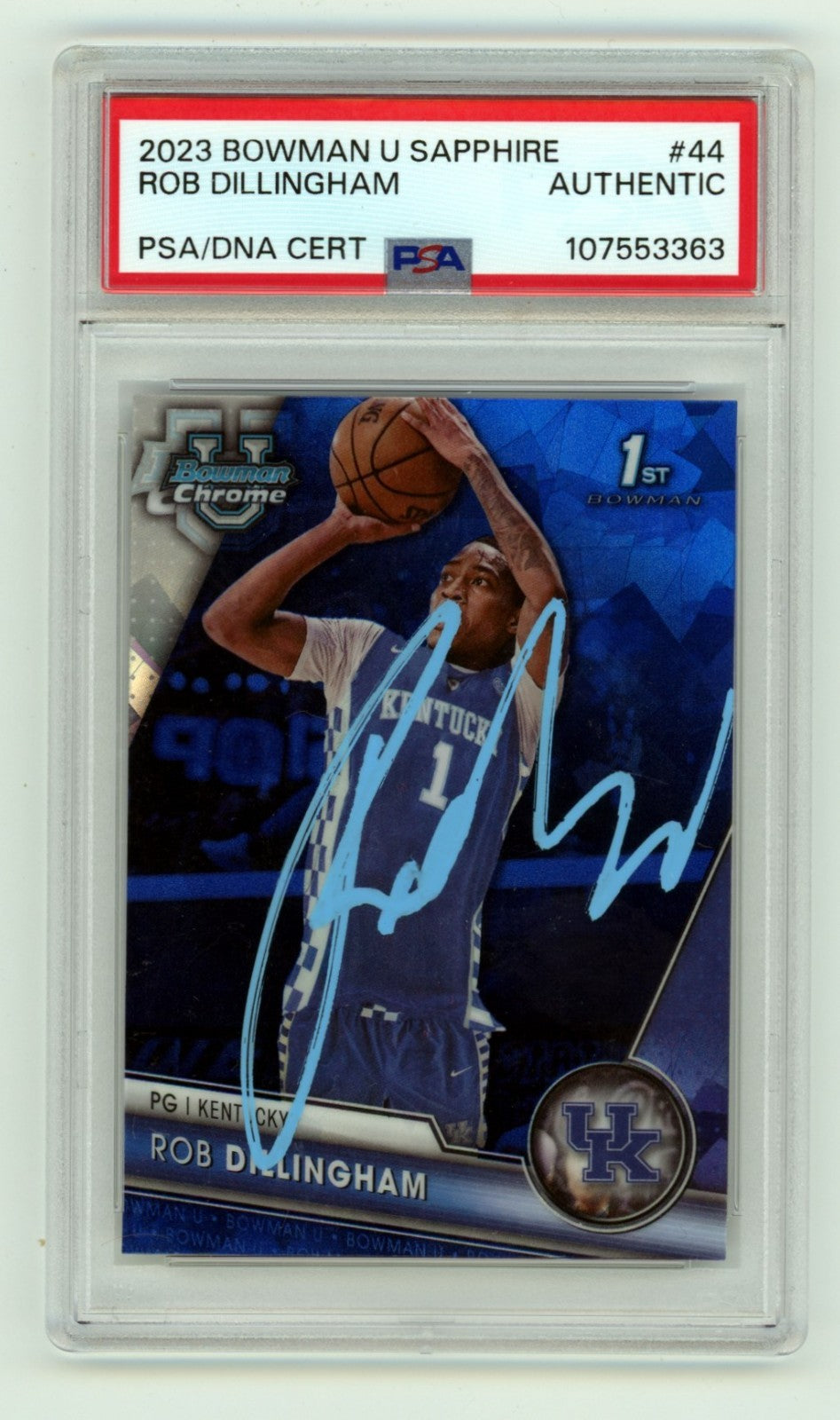 Rob Dillingham 2023-24 Bowman Chrome U Sapphire 1st Auto RC PSA Authentic Auto
