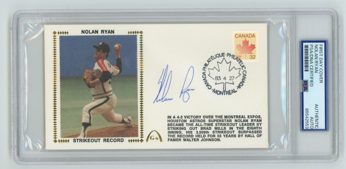 Nolan Ryan Signed First Day Cover Cache Strikeout K Record 4/27/83 PSA Auth Auto