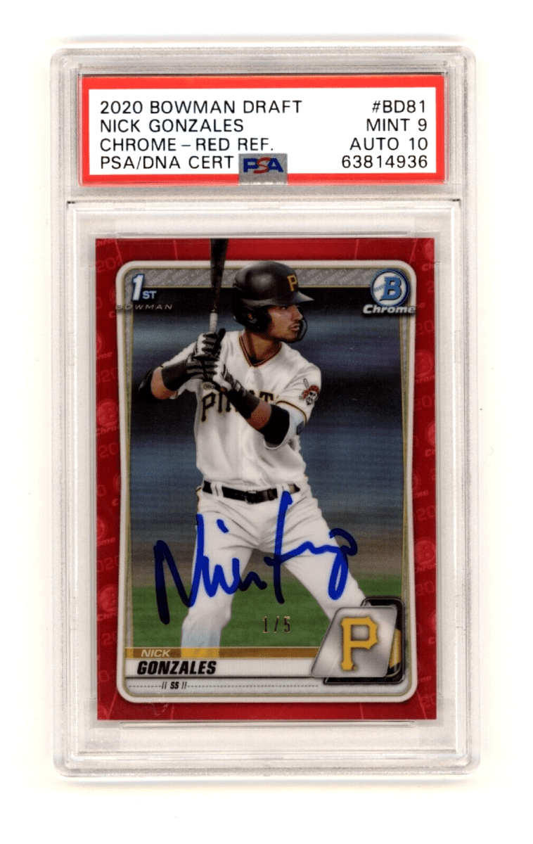 Nick Gonzales 2020 Bowman Chrome Draft Red #1/5 RC Signed PSA 9 10 Auto Pirates