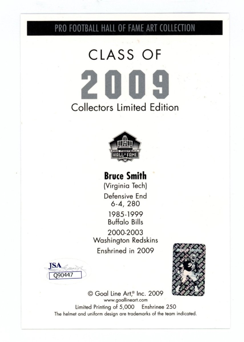 Bruce Smith Signed Auto GLAC Goal Line Art Card #250 JSA COA Buffalo Bills