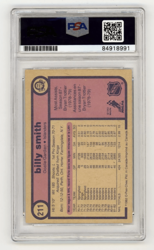Billy Smith 1982-83 O-Pee-Chee OPC #211 Signed PSA Authentic Auto Blue Islanders