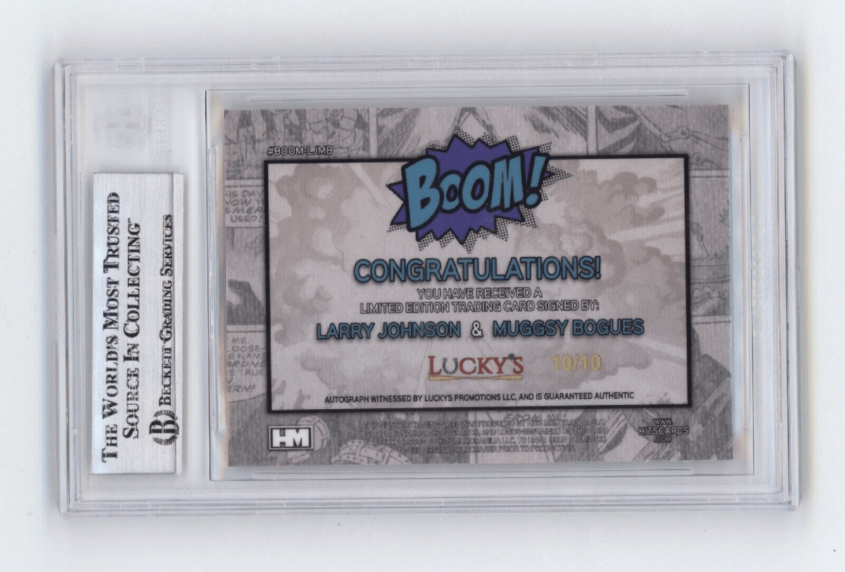 Larry Johnson & Muggsy Bogues 2024 Hits BOOM Gold #/10 Dual Signed BGS BAS Auto