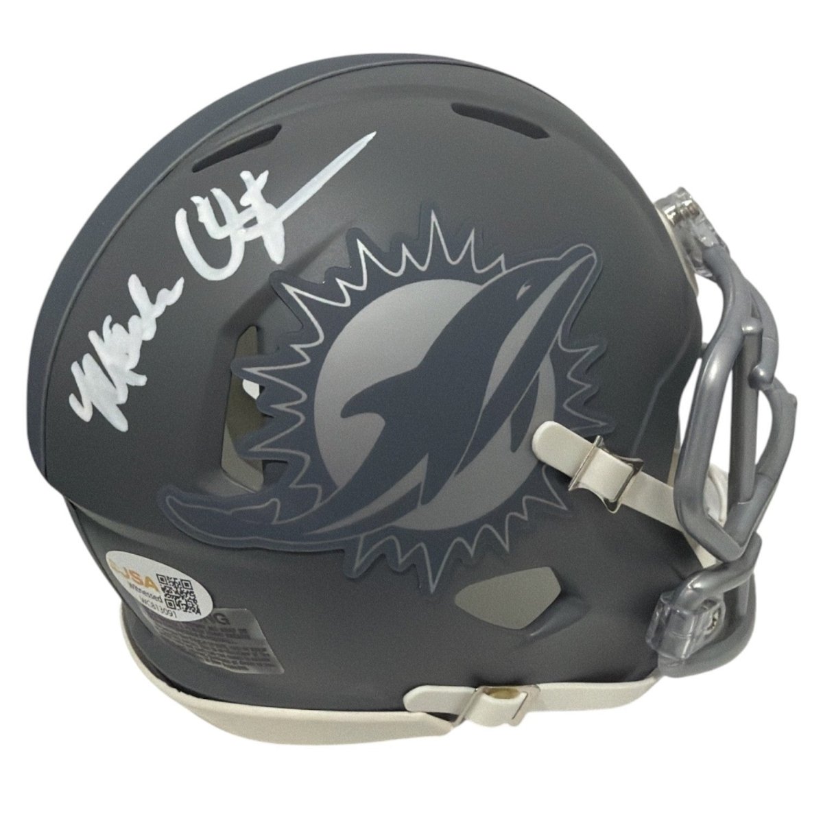 Mark Clayton Signed Autographed Miami Dolphins Slate Mini Helmet JSA Witness COA