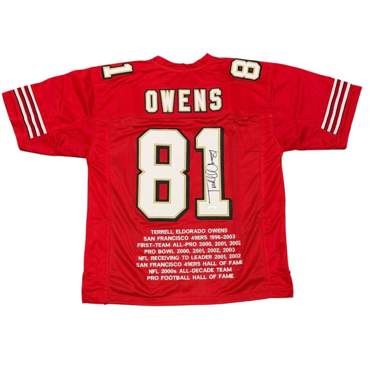 Terrell Owens Signed Autographed San Francisco 49ers Stat Custom Jersey JSA COA