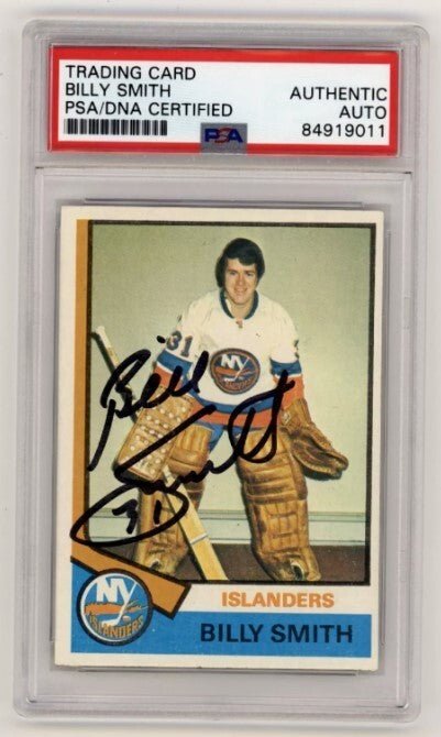 Billy Smith 1974-75 Topps #82 Signed PSA Authentic Auto Black Ink Islanders