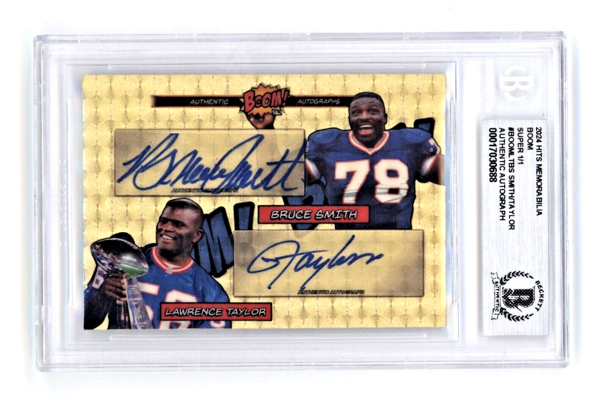 Bruce Smith &amp; Lawrence Taylor 2024 Hits BOOM Super #1/1 Dual Signed BGS BAS Auto