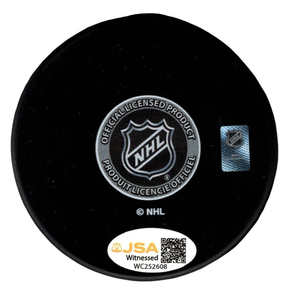 Dennis Seidenberg Signed Boston Bruins Logo Puck w German Hammer JSA Witness COA