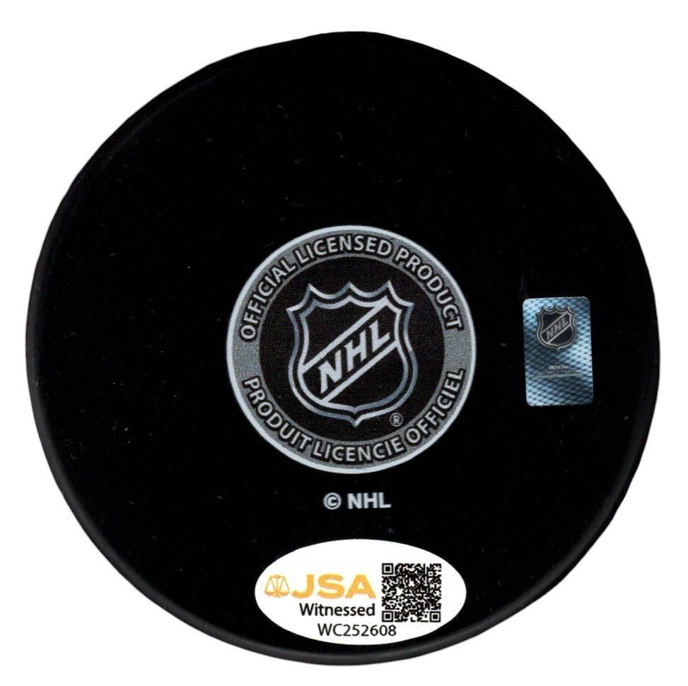 Dennis Seidenberg Signed Boston Bruins Logo Puck w German Hammer JSA Witness COA