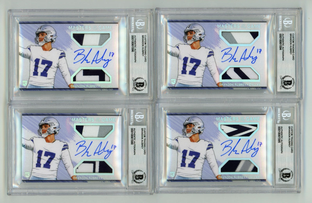 Brandon Aubrey 2023 Hits Memorabilia Silver H RPA Dual Patch Auto RC /17 BGS BAS