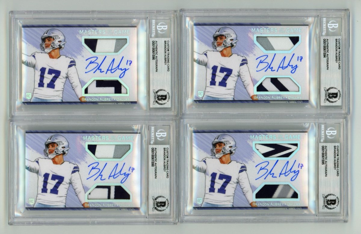 Brandon Aubrey 2023 Hits Memorabilia Silver H RPA Dual Patch Auto RC /17 BGS BAS