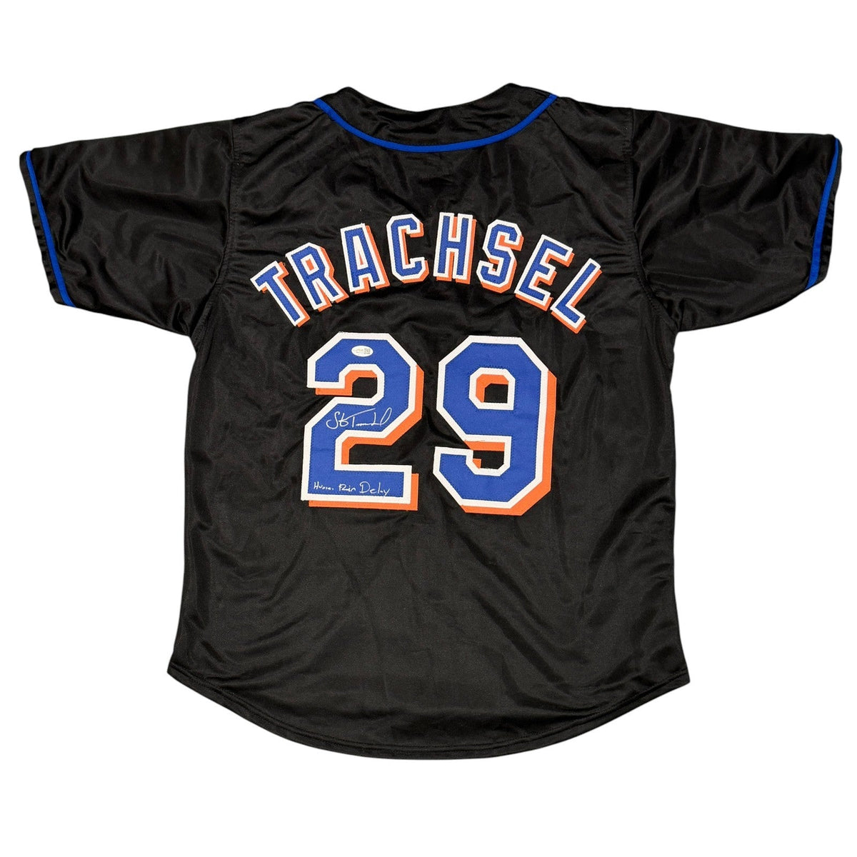 Steve Trachsel Signed New York Mets Custom Jersey w/ Human Rain Delay JSA W COA