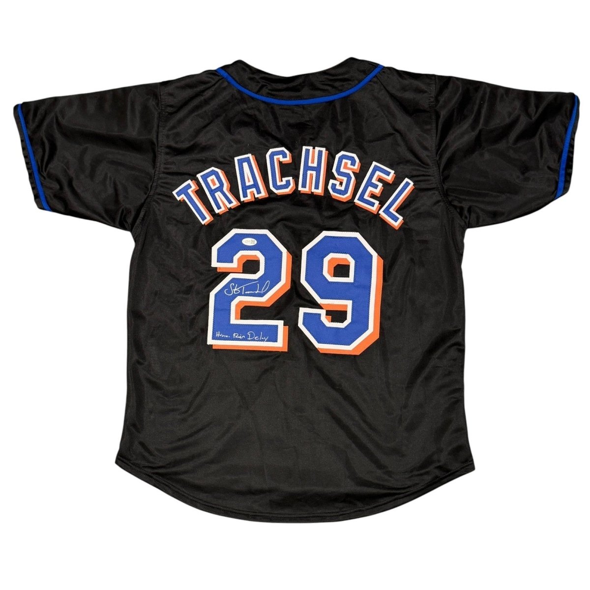 Steve Trachsel Signed New York Mets Custom Jersey w/ Human Rain Delay JSA W COA