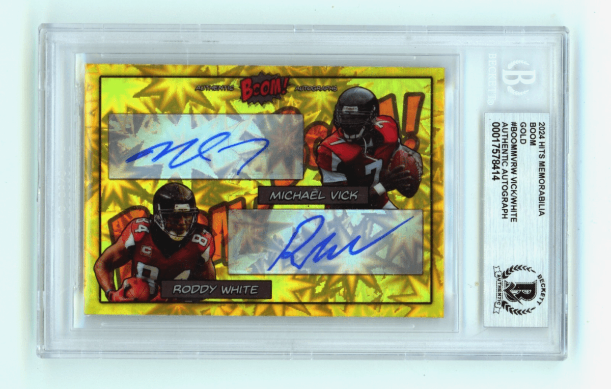 Michael Vick & Roddy White 2024 Hits Mem BOOM Gold MV JSY # 7/10 Signed BGS Auto