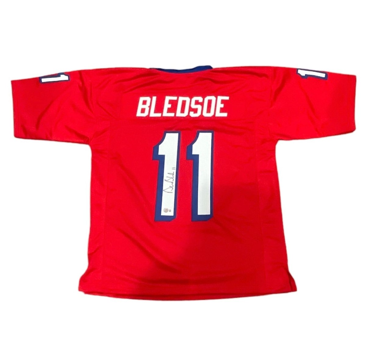 Drew Bledsoe Signed New England Patriots Custom Jersey Beckett BAS COA