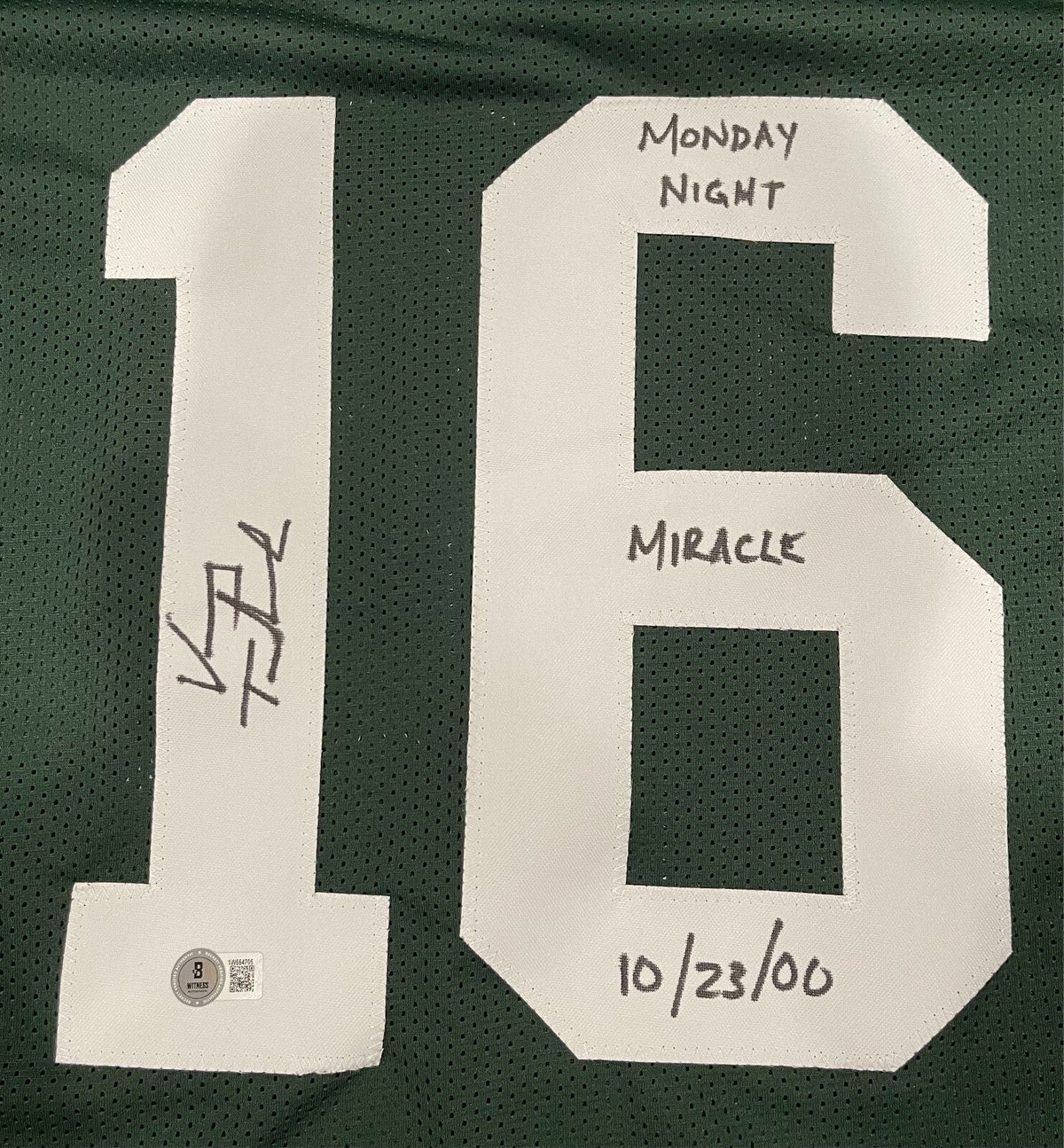 Vinny Testaverde Signed Jets Custom Jersey w/ Monday Miracle Beckett W BAS COA
