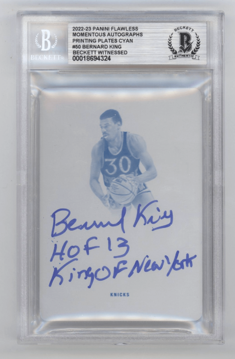 Bernard King 2022-23 Panini Flawless Printing Plate #1/1 Signed 2 Insc BAS Auto