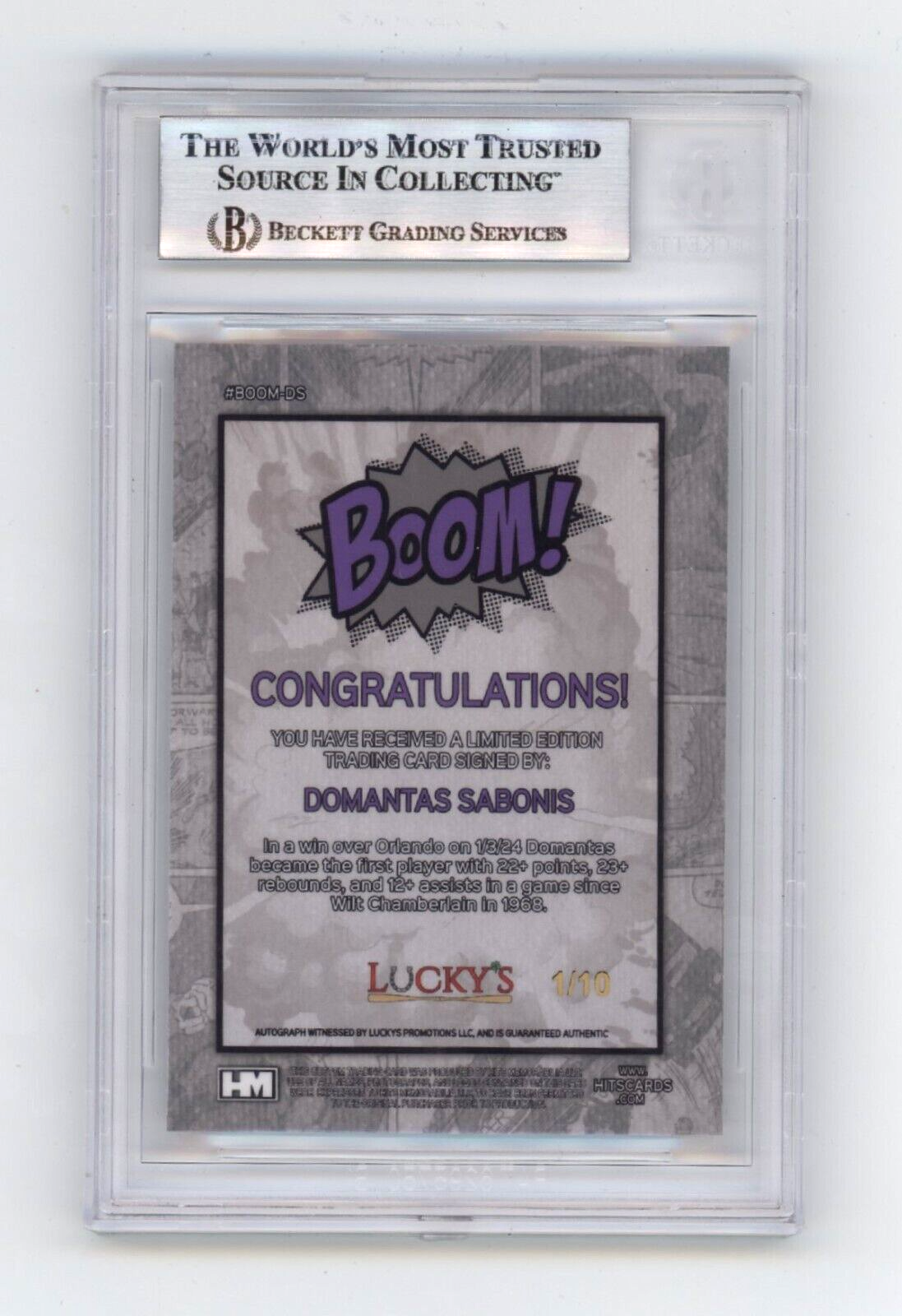 Domantas Sabonis 2024 Hits Memorabilia BOOM Silver /10 Signed BGS BAS Auto Kings